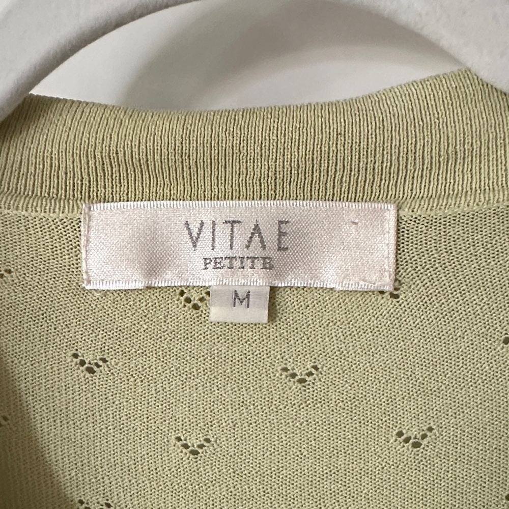 VITAE | Y2K Light Green Rib Knit Eyelet Button-Down Ruffled Cardigan - Picture 3 of 13